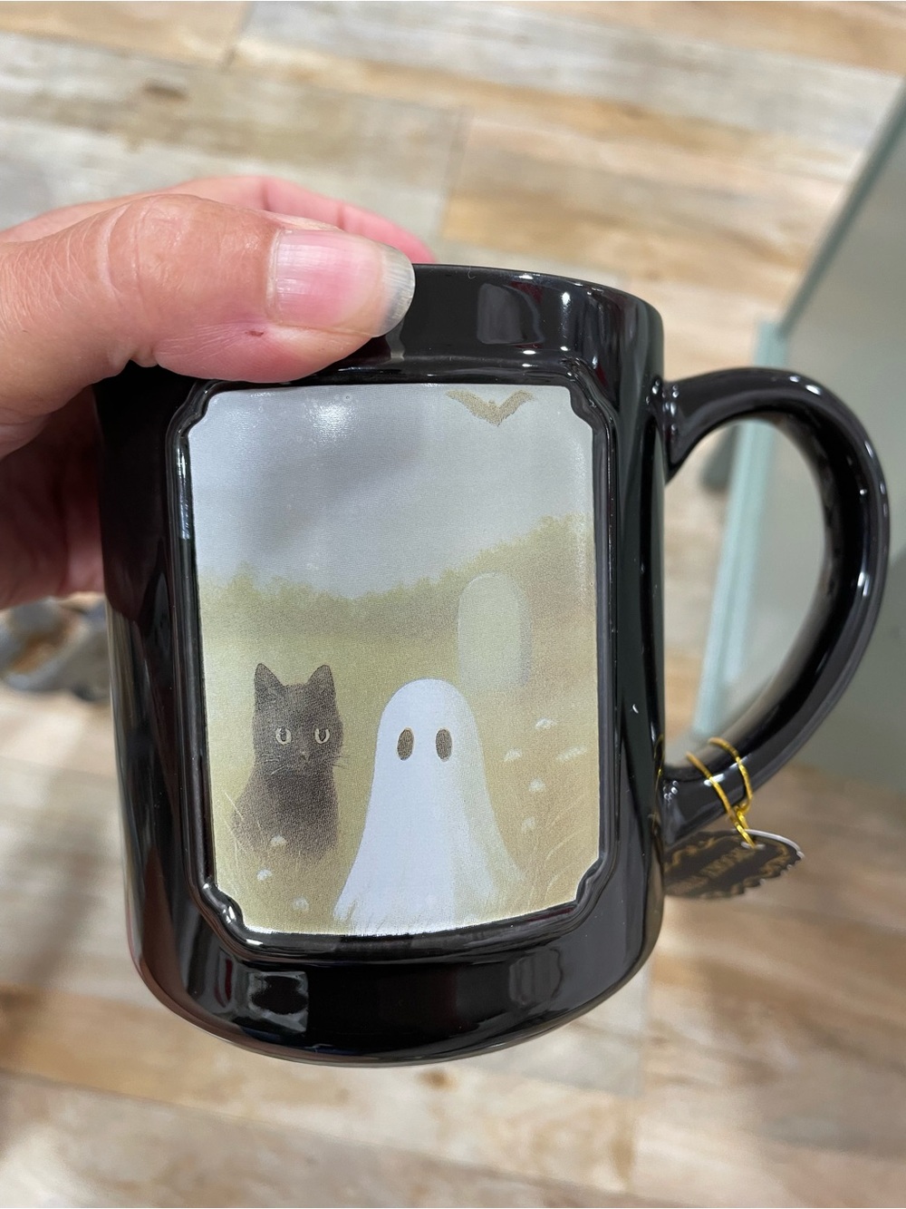 NEW Black Ghost & Cat Scene Ceramic Mug